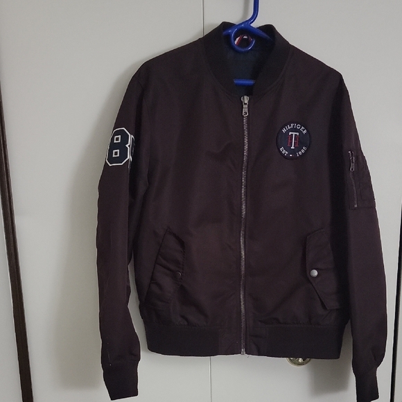 Tommy Hilfiger Men's Burgandy Bomber Jacket - Picture 1 of 6